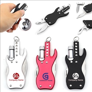 Multifunctional Guitar Shape Key Opener Folding Knife w/ LED